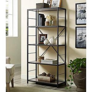 Walker Edison 60-Inch X-Frame Metal/Wood Media Bookcase in Driftwood