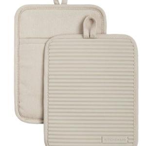 KitchenAid Ribbed Soft Silicone Pot Holder 2-Pack Set, Milkshake Tan, 7"x9"