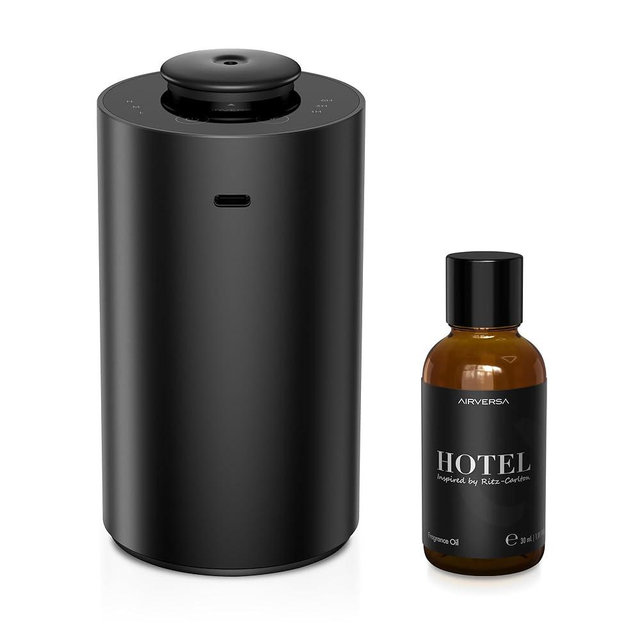 Waterless Essential Oil Diffuser Starter Kit with 30mL Hotel Scent Fragrance Oil Inspired by Ritz Carlton, Battery Operated Premium Portable Mini Scent Air Machine for Home Car Office, Black ANX