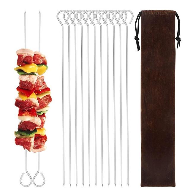 12" 12 Pack - Metal Skewers Reusable Kabob Skewers BBQ Barbecue Skewers for Grilling, Stainless Steel