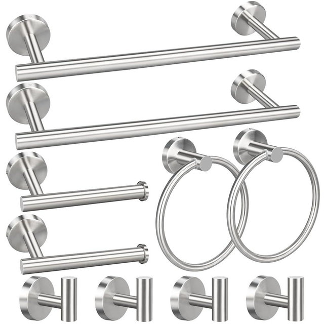 10pcs Bathroom Hardware Set, Brushed Nickel Bath Hardware Set, Including 16" Hand Towel Bars, Toilet Paper Holders, Towel Rings, Robe Towel Hooks (10pcs, Brushed Nickel)