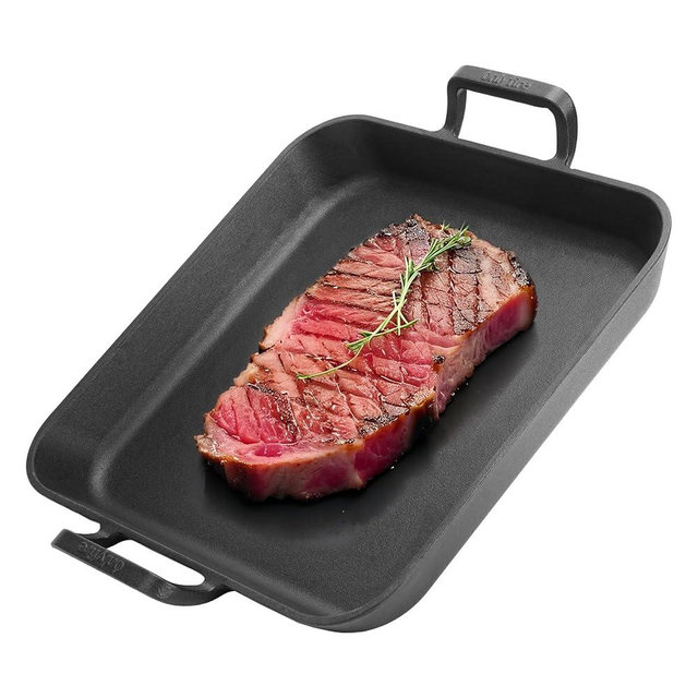 Onlyfire Pre-Seasoned Cast Iron Skillet, 12 Inch Steak Pan Frying Pan with Nonstick Perforated Grill Surface and Dual Handles, Cast Iron Grill Pan for Grills, Oven and All Stovetops