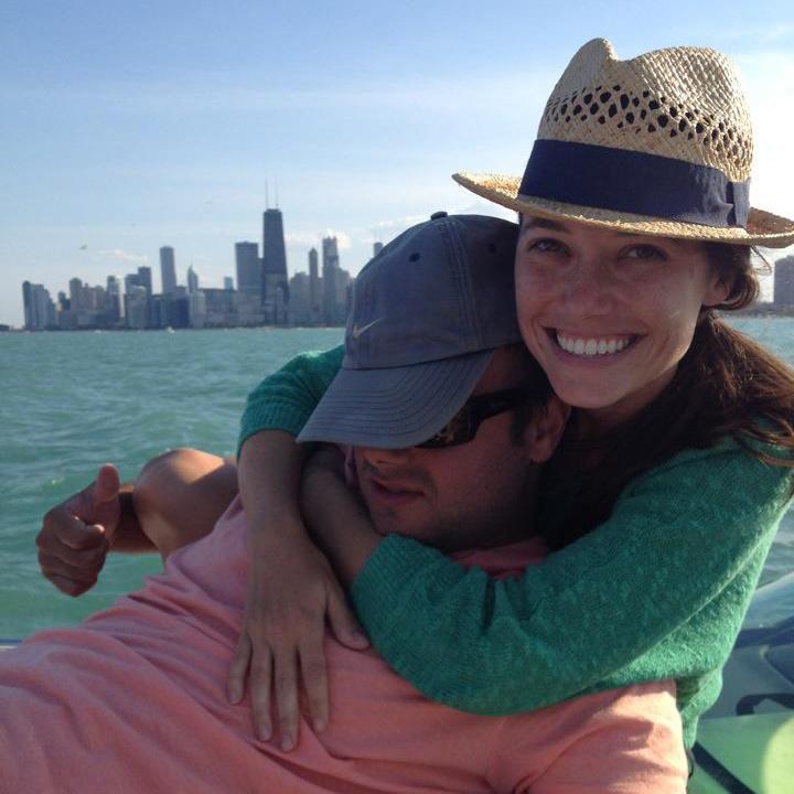 On our favorite boat on Lake Michigan
