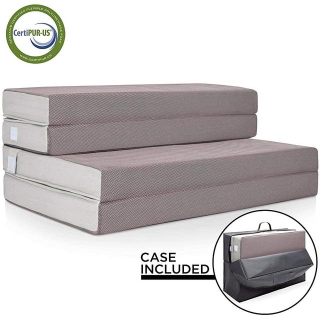 Best Choice Products 4in Thick Folding Portable Queen Mattress Topper w/Bonus Carry Case, High-Density Foam, Washable Cover - Gray