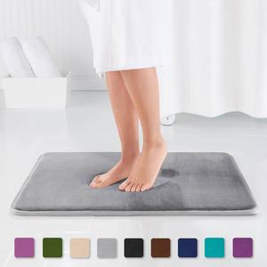 Genteele Memory Foam Bath Mat Non Slip Absorbent Super Cozy Velvet Bathroom Rug Carpet (17&quot; X 24&quot;, Gray)