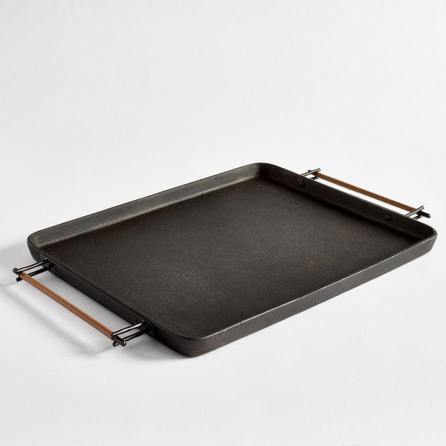Handcrafted Beltic Brass & Leather Tray, Rectangle, Bronze