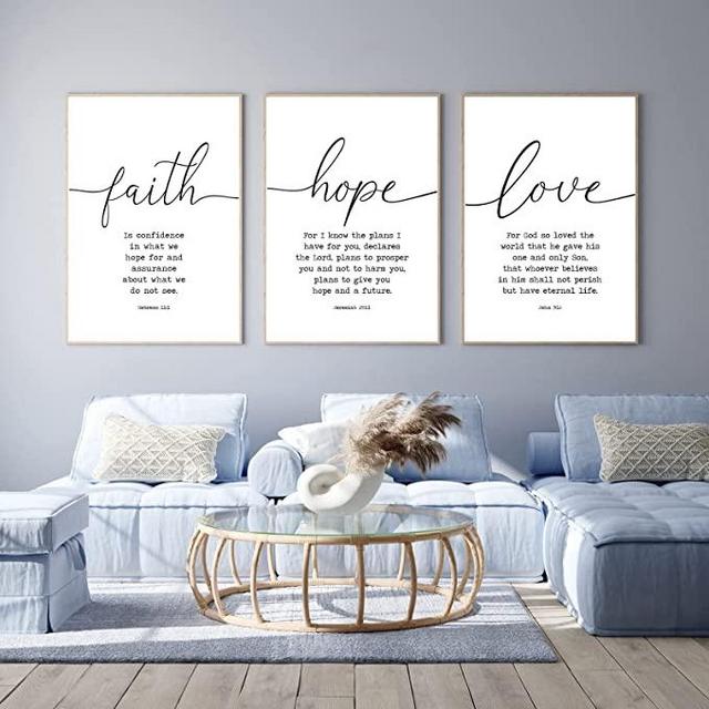 Faith Hope and Love Bible Verses 3 Piece Canvas Wall Art