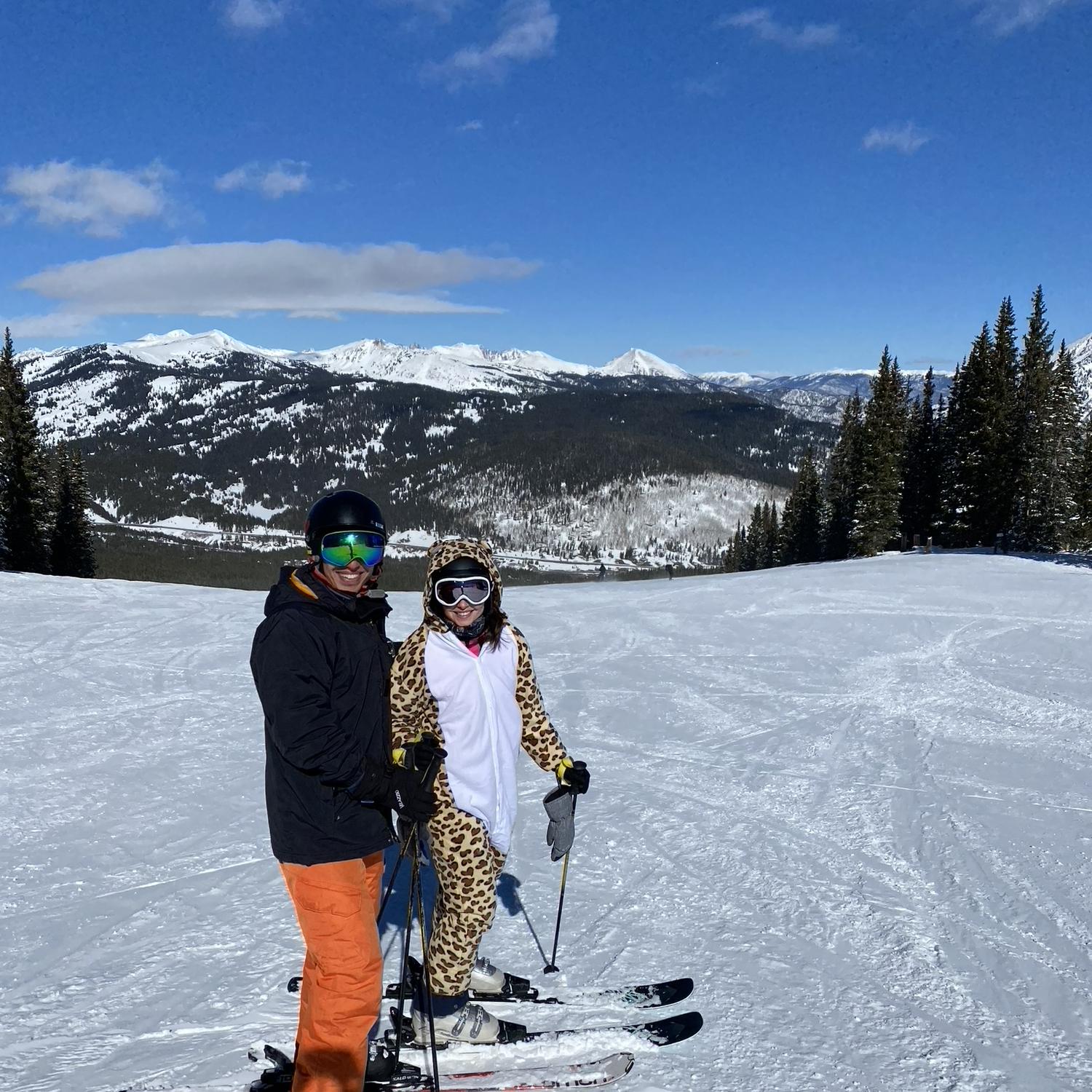 Skiing in Colorado! The matching onesie got lost in the transit :(