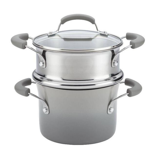 Rachael Ray 3qt Hard Enamel Aluminum Nonstick Sauce Pot with Steamer Insert Gray