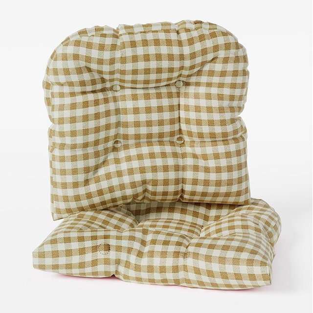 Klear Vu Gripper Overstuffed Universal Non-Slip Dining Chair Cushions for Kitchen Decor or Office Use, U-Shaped Skid-Proof Seat Pad, 15x15 Inches, 2 Count (Pack of 1), Gingham Natural