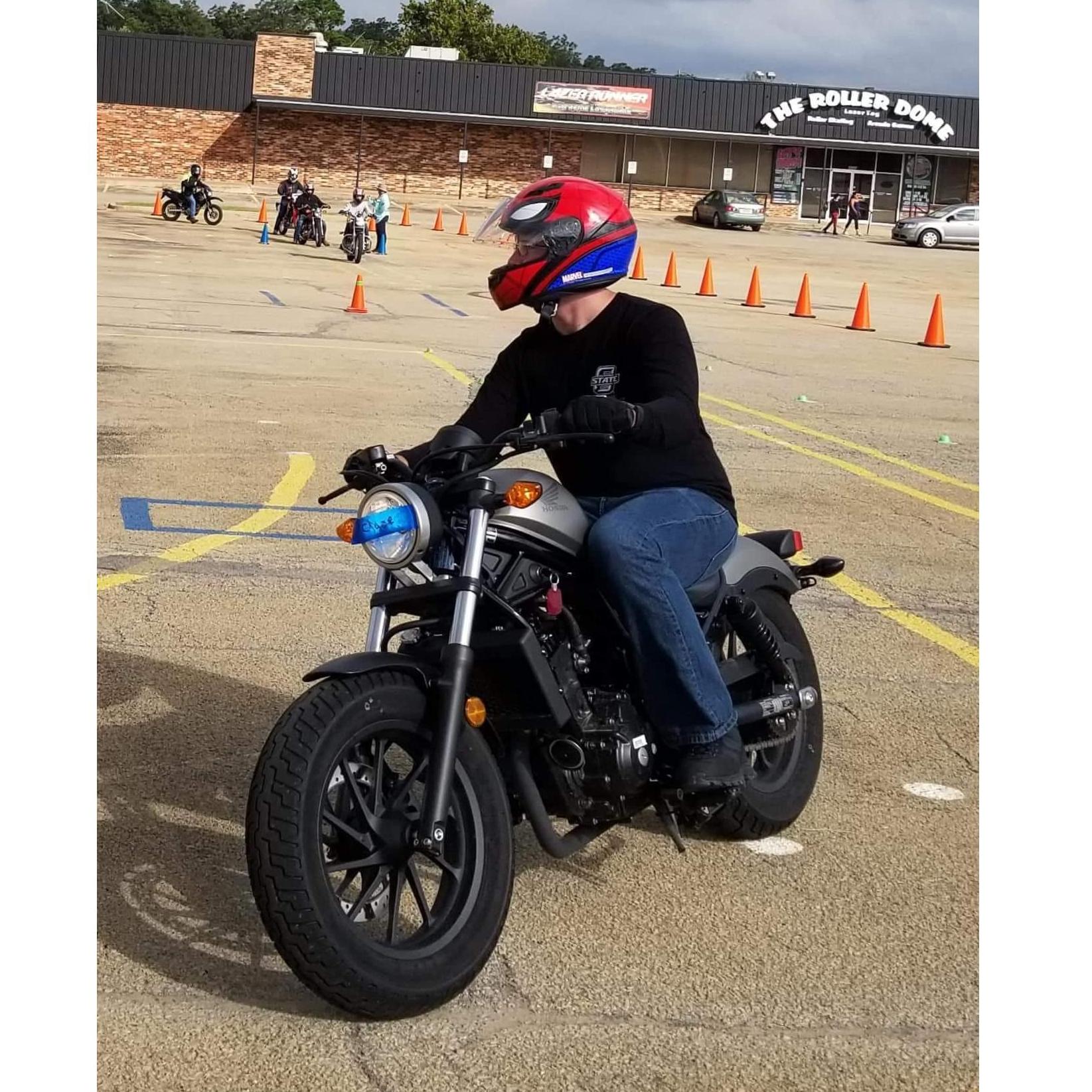 Spideyman...I mean Chase getting his motorcycle endorsement before leaving OK.