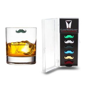 CURLY MUSTACHES Magnetic Wine Glass Charms (Set of 6) by Claim Your Glass - Premium Drink Markers for Wine, Champagne, Beer, Cocktail Glasses - Includes Storage Case + Spare Magnet