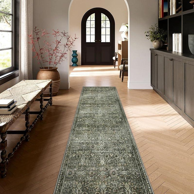 Lahome Rug Runners for Hallways Non Slip 2x12, Washable Non Slip Kitchen Runner Rugs, Vintage Sage Green Soft Carpets Runner for Long Hall Entrance Indoor Laundry