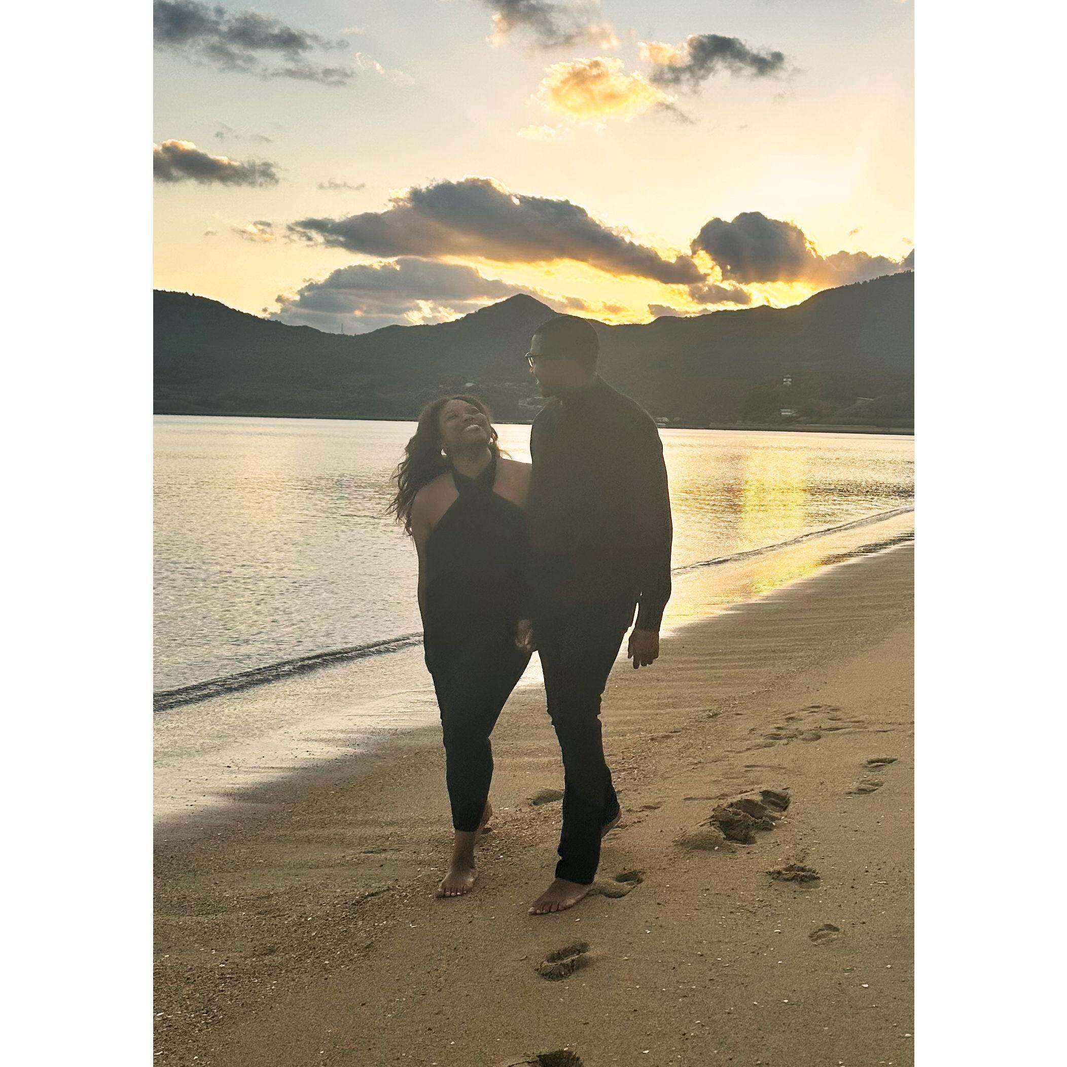 On the beach in Nagasaki, Japan when Kimberlee went to go visit Jacob for a month in December 2024.