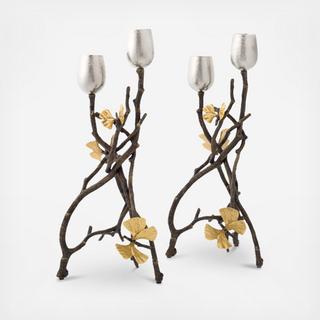 Butterfly Ginkgo Tall Candleholder, Set of 2