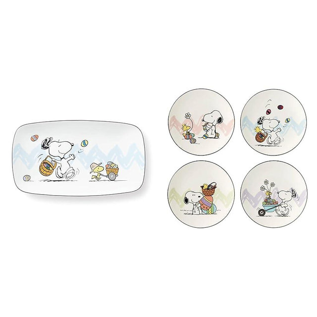 Lenox Peanuts Easter Snoopy Hors D'Oeuvres Tray and 4-Piece Accent Plates Set