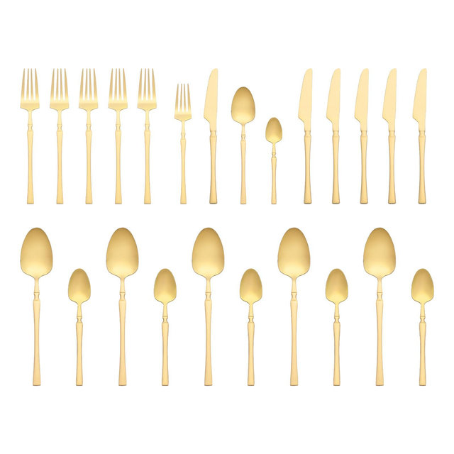 REGALWOVEN 24 Pcs 1 Set Stainless Steel Durable Rust-Proof Corrosion Resistant Serving Sets Gold