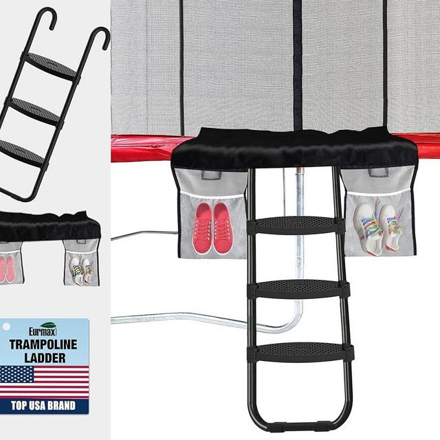 Eurmax USA Universal Easy-to-Assemble 3 Steps Trampoline Ladder,220 lbs Capacity Trampoline Accessories for Children Kids