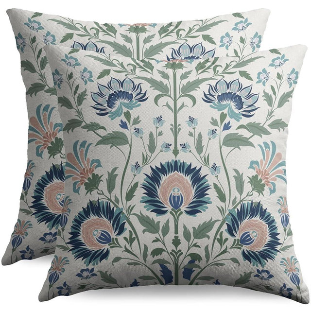 Sivirary Floral Pillow Covers 18x18 Inch Set of 2 Blue Green Pink Spring Summer Patterned Decorative Throw Pillowcases Outdoor Farmhouse Flower Cushion Cases Decor for Sofa Couch Bed