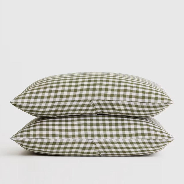 European Linen Sham Set in Olive Gingham
