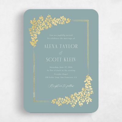 Blue Rounded Wedding Invitation - Calla Portrait Foil