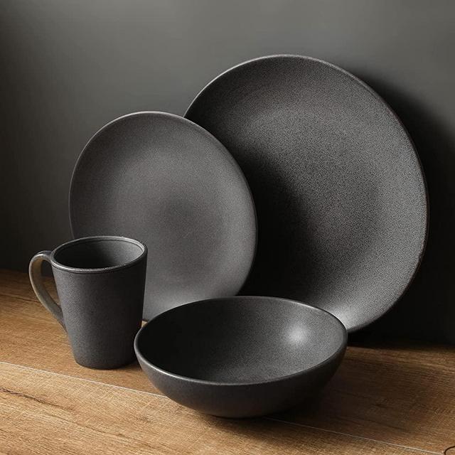 Stone + Lain Grao Stoneware 16-Piece Dinnerware Set, Grey