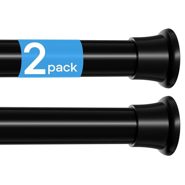 MEXAU 2 Pack Spring Tension Curtain Rods 31-76 Inch Black Shower Curtain Rod No Drilling Adjustable Spring Loaded Curtain Rods 7/8" Diameter Shower Rods for Window Bathroom Closet Doorway Door
