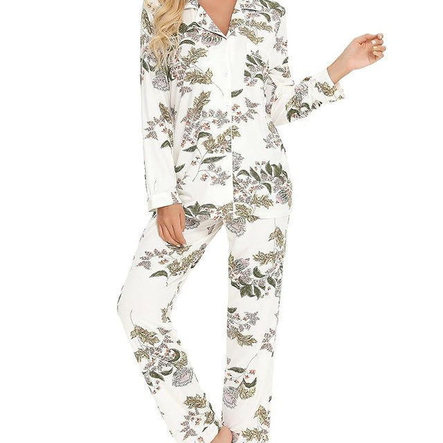 Leikar Button Up Pajama Set For Women Long Sleeve Shirt And Pajama Pants Soft Pjs Lounge Sets