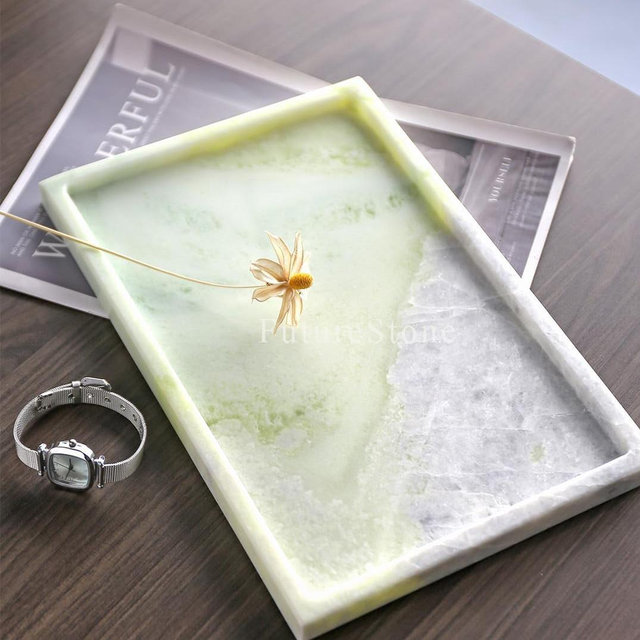 Natural Marble Vanity Tray Genuine Marble Storage Tray for Home Decor Stone Tray for Bathroom/Kitchen/Vanity/Dresser,Plate Holder for Tissues, Candles, Towel