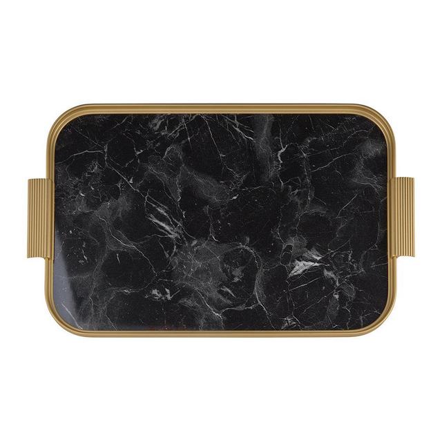Ribbed Marble Tray with Handles - Black
