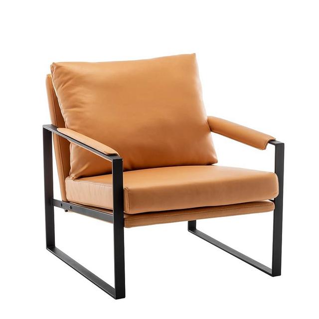 UNICOO - Modern Faux Leather Accent Chairs, Armchairs Living Room Chairs Leisure Chair Reception Chair with Metal Frame (ZKL-239K-CM Hermes Orange)