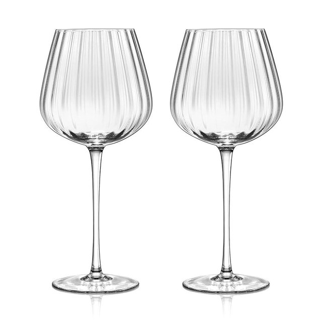 Joeyan Hand-Blown Crystal Red and White Wine Glasses,Clear Ribbed Stemmed Glasses,Modern Long Stem Glassware Set,Gifts for Wine Tasting Birthday Anniversary Wedding,18.5 oz,Set of 2
