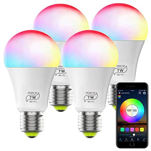 Smart WiFi Alexa Light Bulb, Dimmable Multicolor E26 A19 7W (60w Equivalent) Magic Hue LED Light Bulb, Compatible with Alexa Google Home Siri IFTTT (4 Pack)