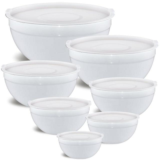 Moxinox White Mixing Bowls with Airtight Lids, Stainless Steel Nesting Mixing Bowls Set of 7, Ideal for Baking, Prepping and Serving Food, Size 7, 3.6, 2.7, 2.1, 1.5, 1.1,0.8 QT, Stackable Design