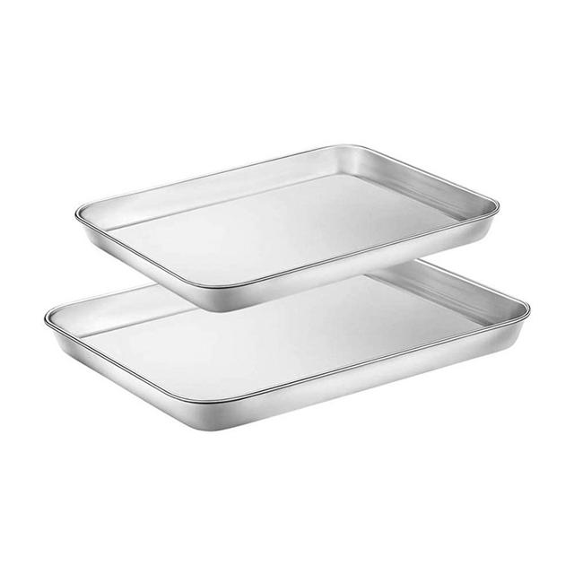 WEZVIX Stainless Steel Baking Sheet Tray Cookie Sheet Toaster Oven Pan Baking Pans 10 & 12 inches, Non Toxic & Healthy, Rust Free & Less Stick, Thick & Sturdy, Easy Clean & Dishwasher Safe