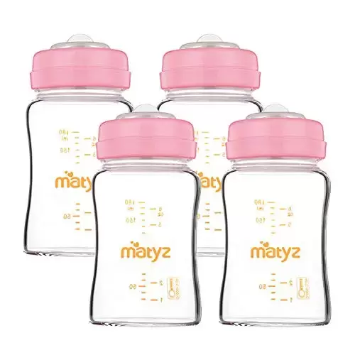 Matyz 4-Pack Breast Milk Collection and Storage Bottles (Pink, 6 Oz Each)