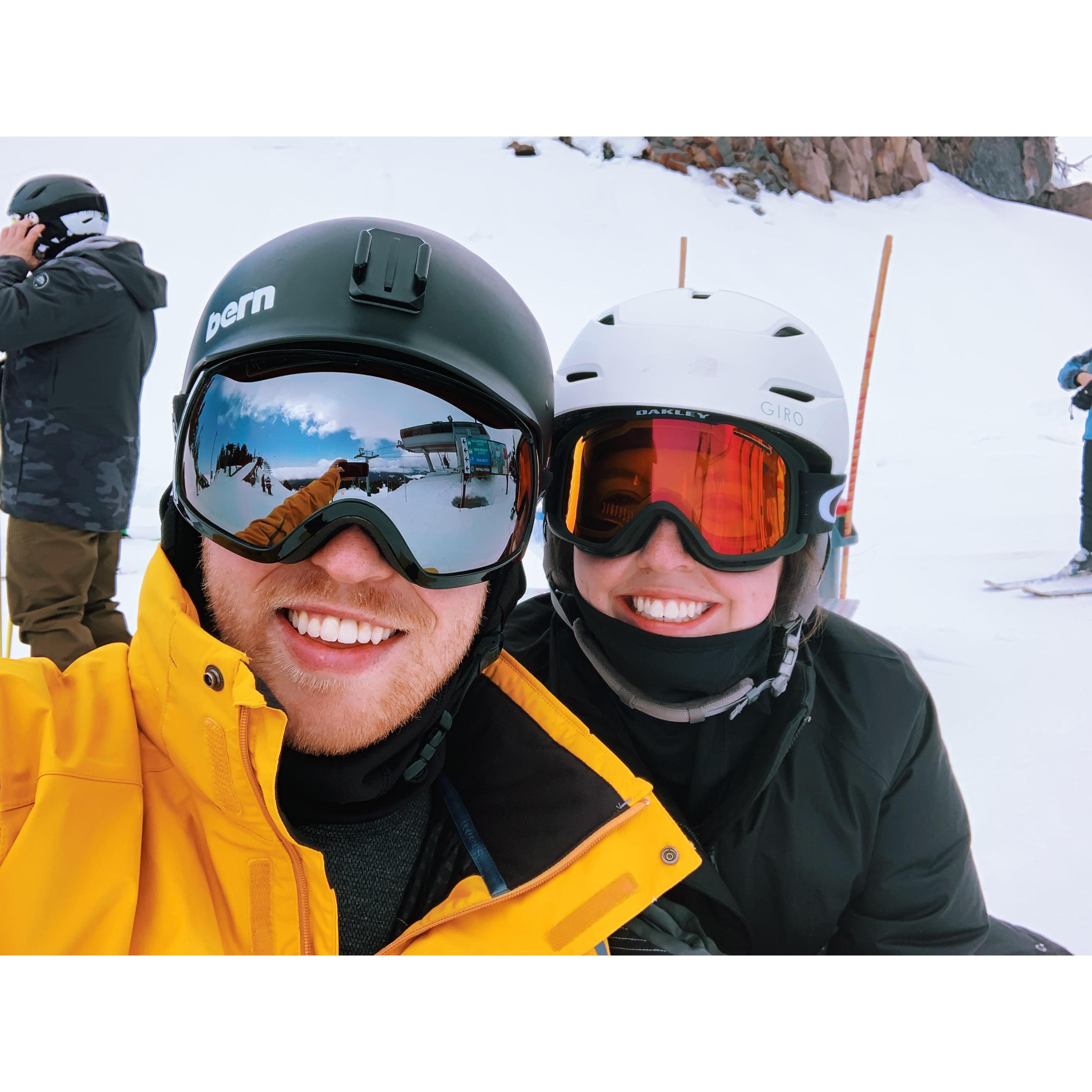 Trenton teaches Carlie to snowboard 2019