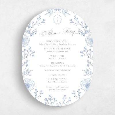 Blue Oval Wedding Program - Gavina