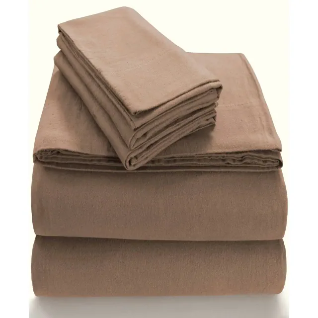 Queen Extra Deep Pocket Solid Sheet Set Brown - Tribeca Living: 100% Cotton Flannel, Includes 4pc