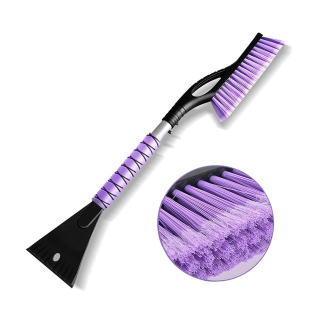 27” Snow Brush and Detachable Ice Scraper for Car Windshield, Car Ice and Snow Scraper and Brush Set, Ergonomic Foam Grip,Suitable for Cars SUVs and Trucks Vehicle(Durable Aluminum, PVC Brush, Purple)