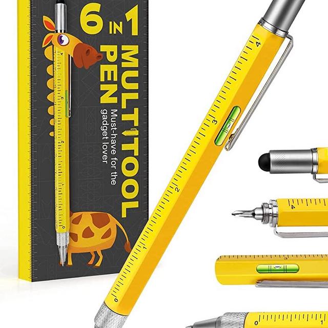 Stocking Stuffers Gifts for Men Dad-Multitool Pen Construction Tools, Pen Tool Gadget for Men Women,Gifts Ideas for Engineer Woodworkers Carpenter Stylus,Ruler,Level,Screwdriver,Ballpoint Pen