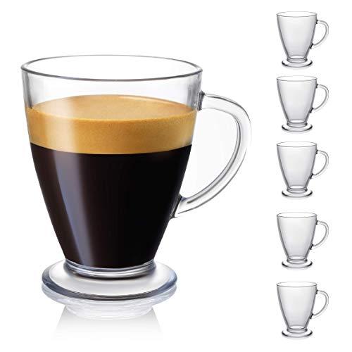 JoyJolt Declan Coffee Mug. Glass Coffee Mugs Set of 6. Clear Glass Coffee Cups 16 Oz with Handles for Hot Beverages - Cappuccino, Latte, Big Tea Cup. Lead Free Glass Cups, Espresso Coffee Gifts