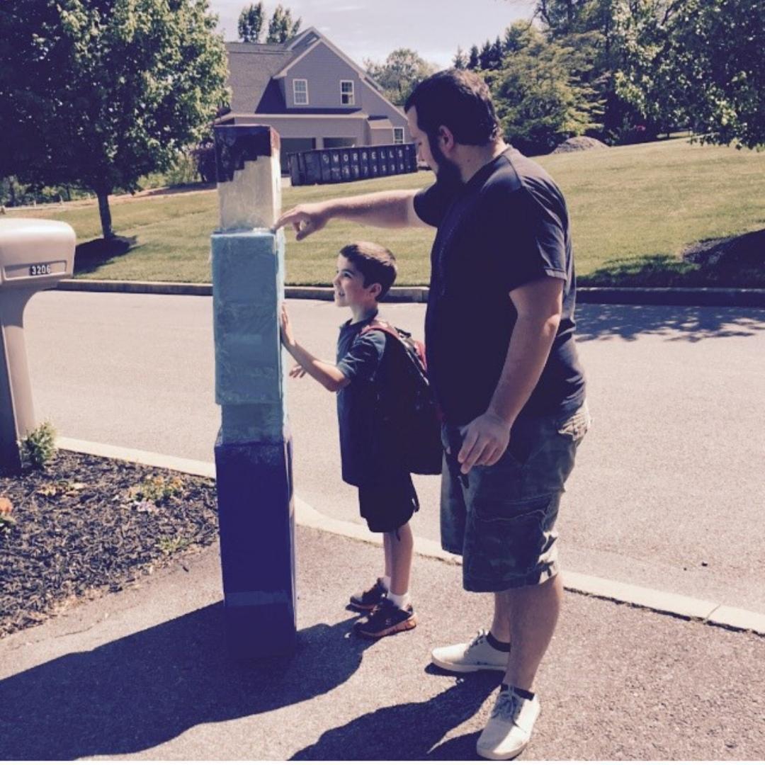 Conor with his life-size Minecraft birthday friends