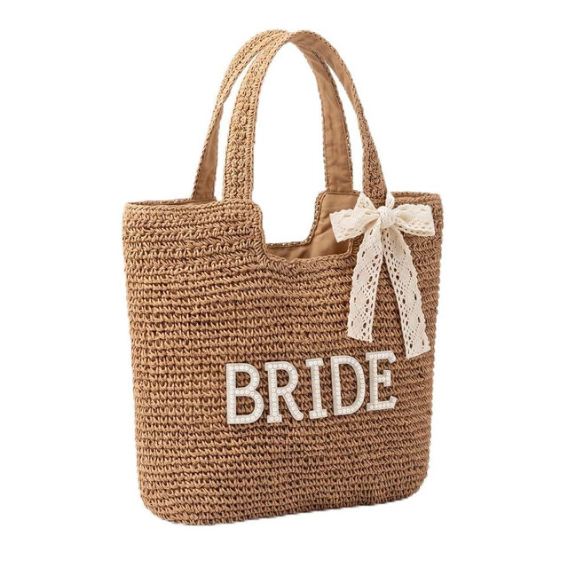Bridal Shower Gift, Bride Tote Bag, Straw Purse, Honeymoon Beach Bag for Bride to Be, Bachelorette Wedding Gifts
