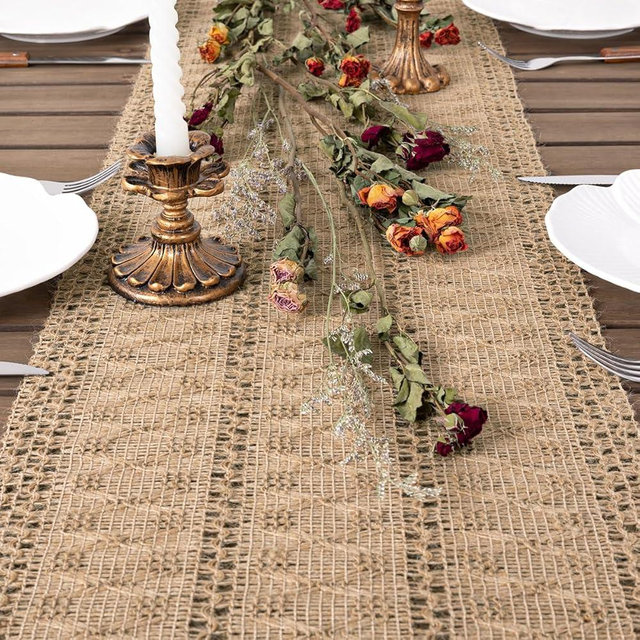 Socomi Fall Boho Table Runner Macrame 90 Inches Woven Burlap Rustic Table Runneror Home Decor Dining Fall Thanksgiving Christmas 12x90 inches Burlap Brown