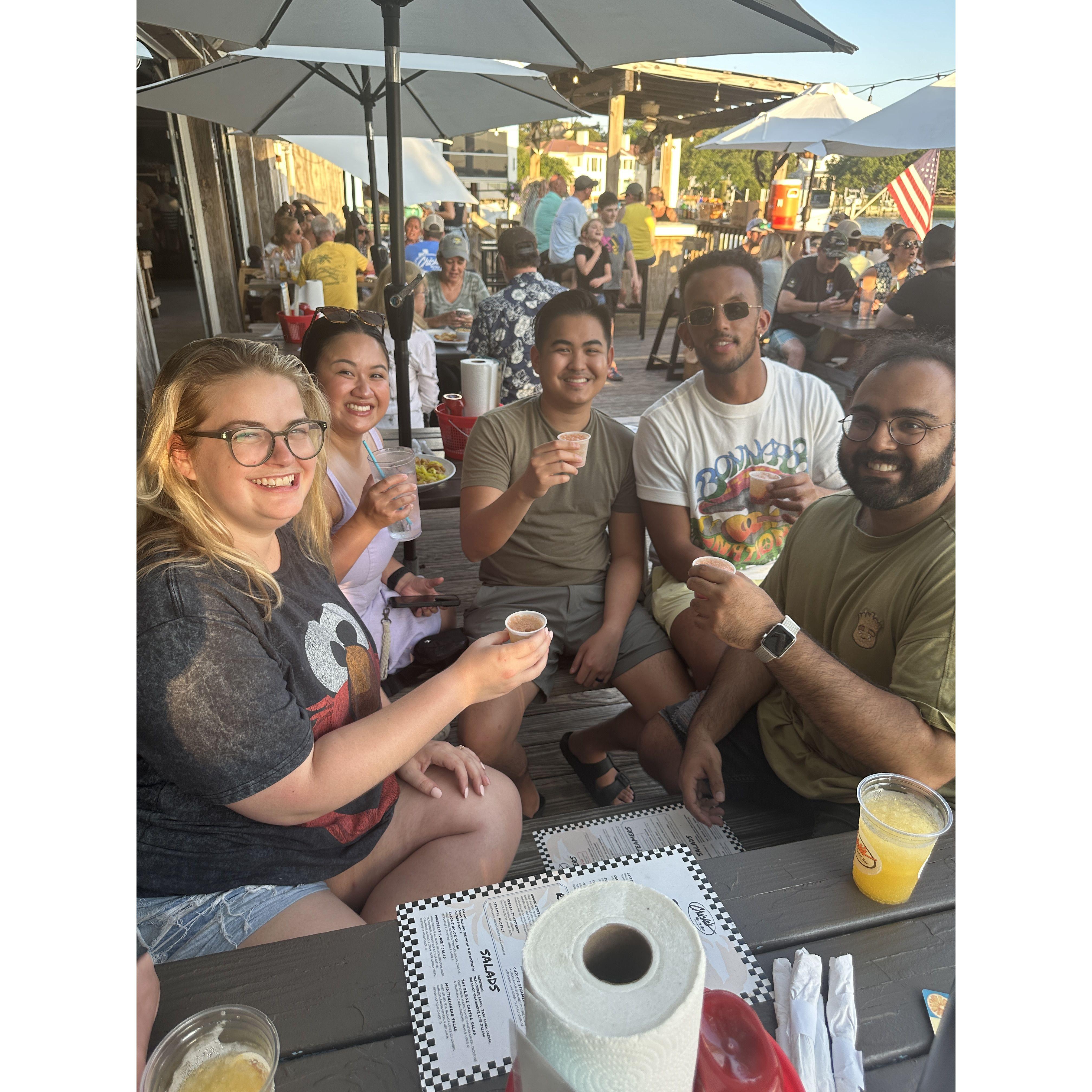 Rahum's first oyster shooter. He does not like them.