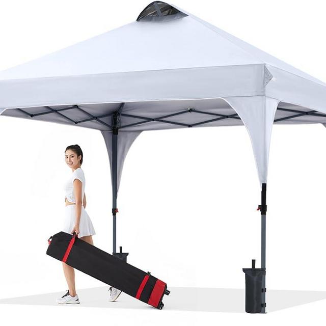 COOSHADE Pop Up Canopy Tent, 10x10 Easy Setup Instant Canopy Sun Shelter Beach Tent, Portable Sports, White