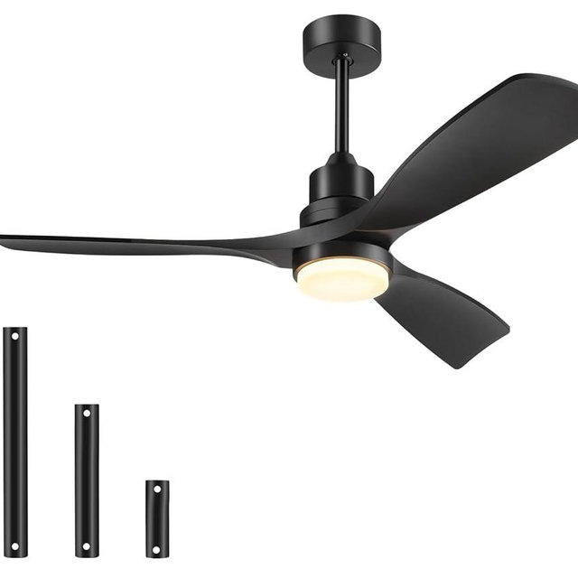 Forrovenco Ceiling Fan with Lights Remote Control, 52 Inch Black Ceiling Fans with 3 Downrods, 3 Blades, Timer, 6 Speed Modern Fan Quiet Reversible DC Motor for Patio Bedroom Outdoor/Indoor