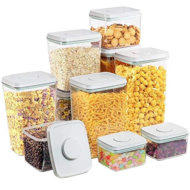 Pop Containers with Lids Airtight Food Storage Containers Pop Up Containers Stackable Container Set with Labels, BPA-Free for Cereal Snack Flour Sugar Coffee Pasta (0.5, 1.2, 2.0, 2.7, 3.3 Qt) * 2