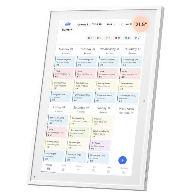 MEZED Calender 21.5" HD Digital Calender, Chore Chart,Smart Touchscreen Interactive Display for Family Schedules -Built-in Digital Picture Frame Function(21.5" white)